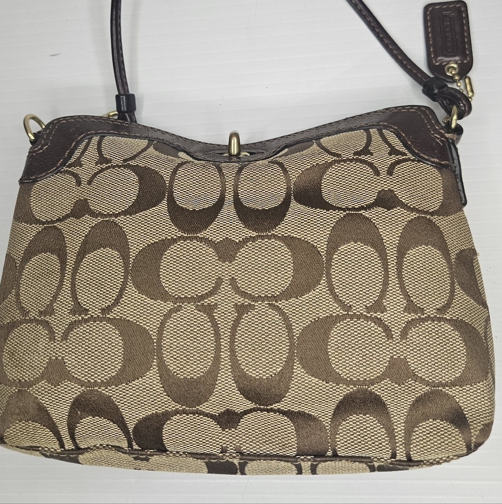 Coach Signature Sufflette Cloth Mini Bag Brown,Y2K Vintage, Rare Wristlet Clutch - Picture 6 of 11